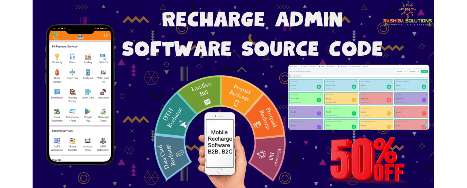 Recharge Admin Software Source Code with mobile recharge, DTH, BBPS and admin dashboard
